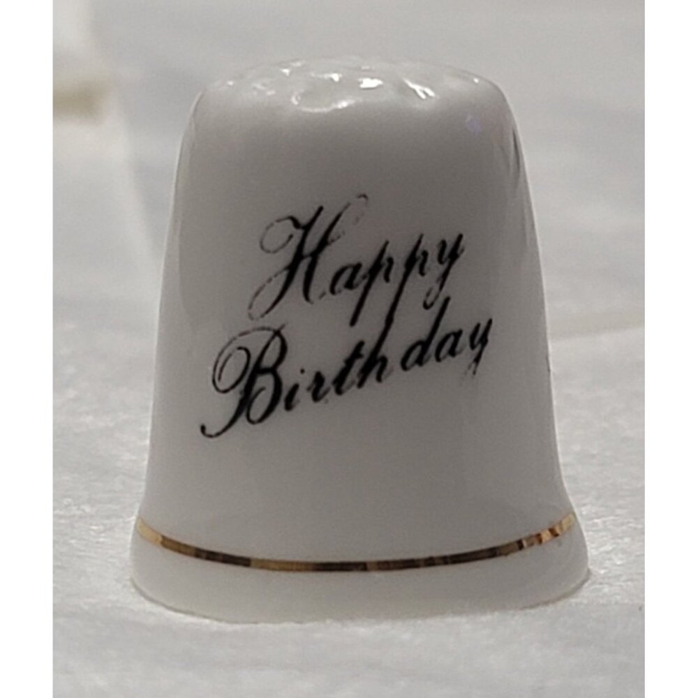 Vintage Ashleydale Happy Birthday Thimble Fine Bone China England Floral Design